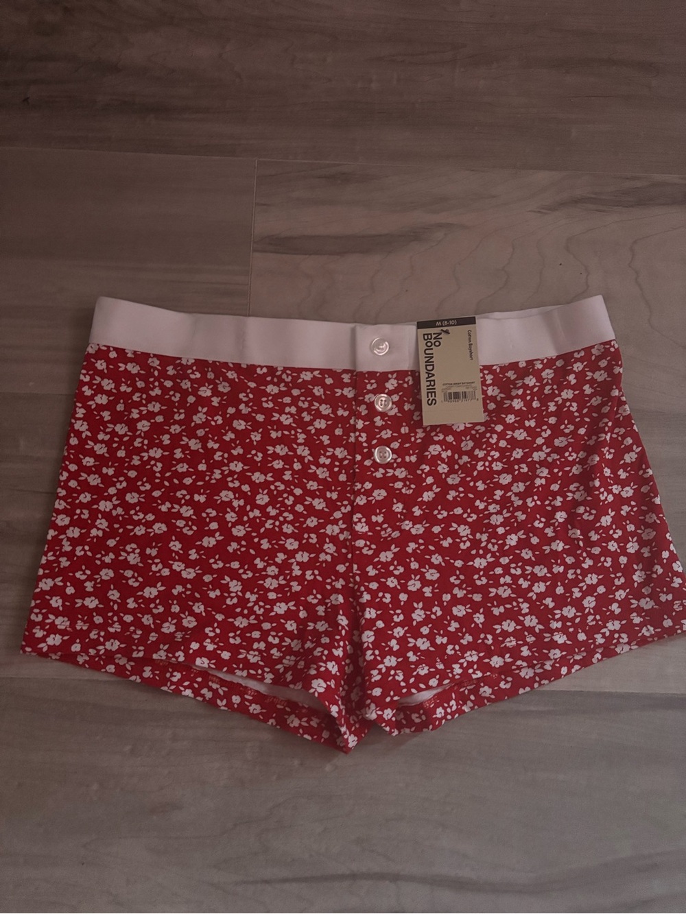 Red Floral Button-Front Shorts with White Waistband